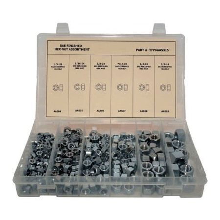 Titan Fasteners 315 Piece Finished Hex Nut Assortment - 1/4in to 5/8in - Grade 2 - Fine Thread - Steel - Zinc TFP6AAS315